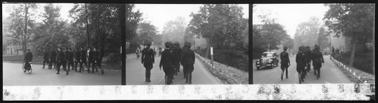 407070 Afbeelding van de lijfwacht van de Nationaal-Socialistische Beweging (N.S.B.) tijdens een mars door Utrecht. ...